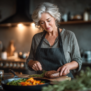 Літня пара готує разом здорову їжу
